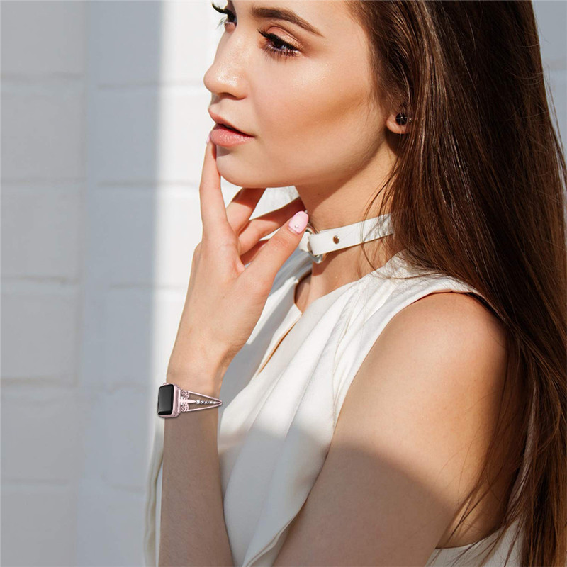 CBIW65 Women Bling Stainless Steel Watch Strap For Apple Watch With Pendant Tassel