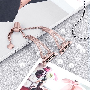 CBIW83 Correa de reloj de acero inoxidable con diamantes de imitación para mujer para Apple Watch