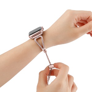 CBIW83 Correa de reloj de acero inoxidable con diamantes de imitación para mujer para Apple Watch