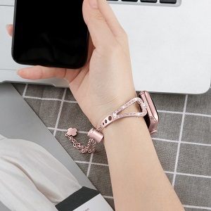 CBIW83 Correa de reloj de acero inoxidable con diamantes de imitación para mujer para Apple Watch