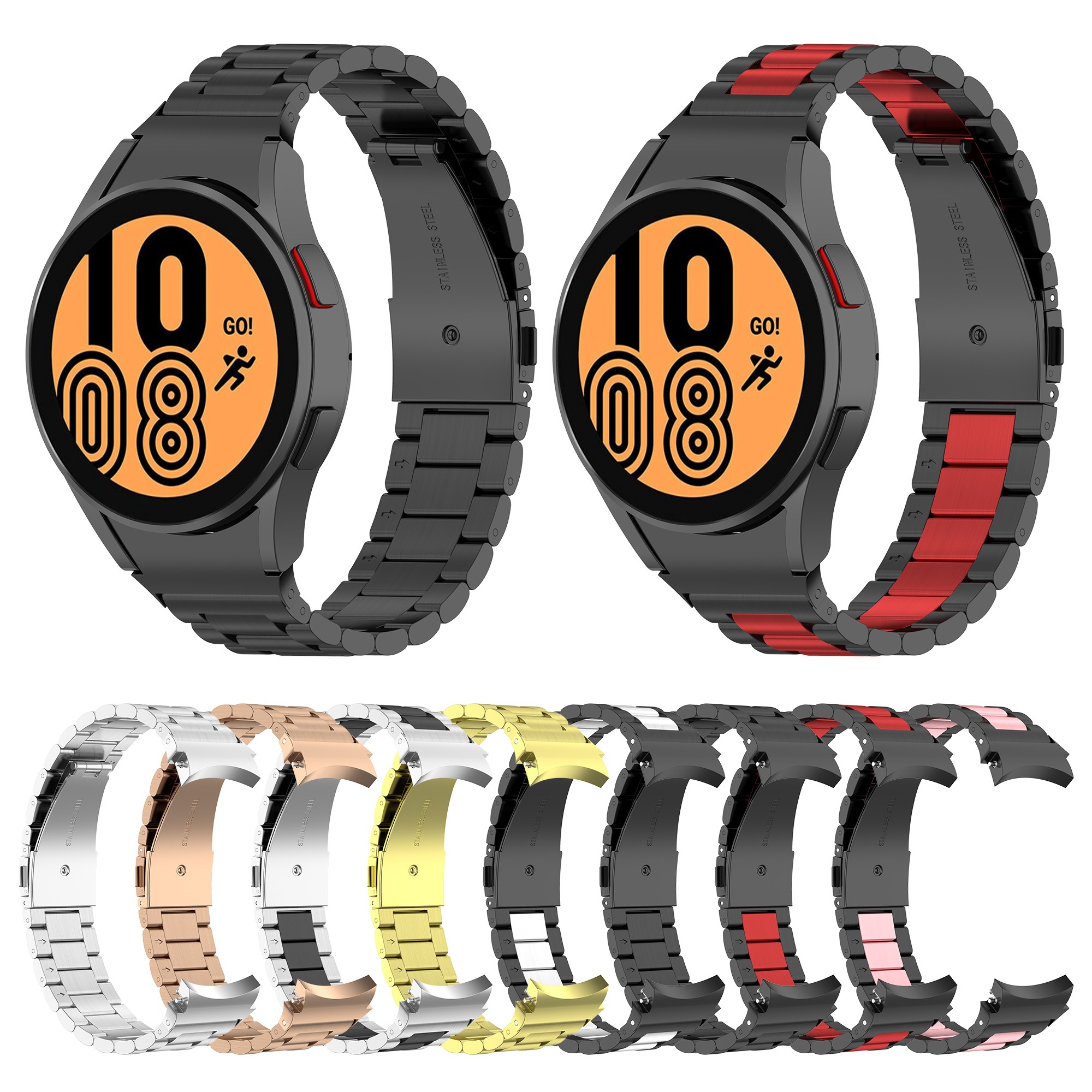 CSGSGW-19 Band d'oro in acciaio inossidabile solido per Samsung Galaxy Watch 4 40mm 42mm 44mm 46mm Smartwatch