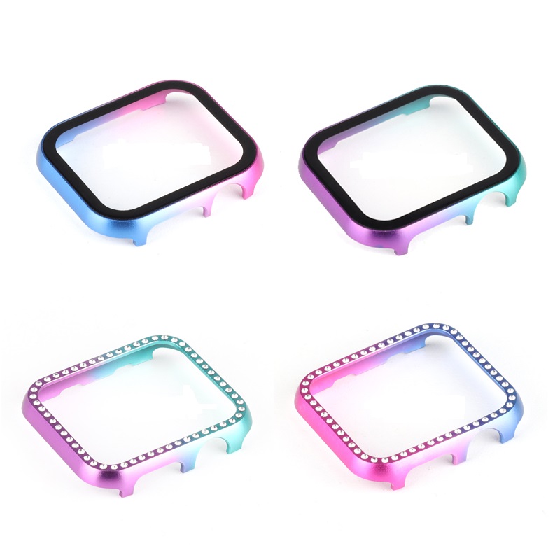 CBWC10 Gradient Aluminum Alloy Metal Diamond Bumper Protective Case For Apple Watch Cover