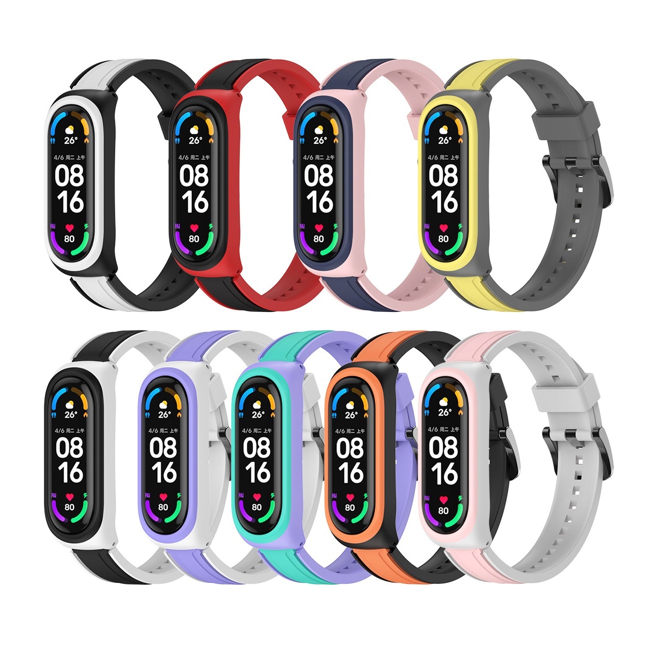 CBXM-T03 Dual Color Silicone Bandjes voor Xiaomi Mi Band 6 5 4 3 Smart Watch Armband