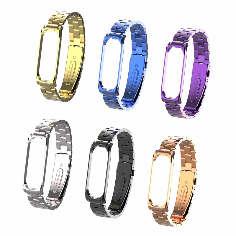 CBXM403 Mi Band 4 Strap 3-Link Chain Stainless Steel Metal Watch Band