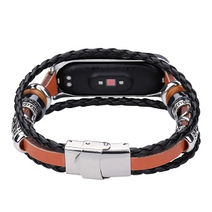 CBXM453 Fashion Leather Beading Bracelet Watch Strap For Xiaomi Mi Band 3/4