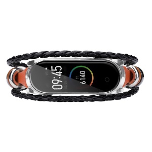 CBXM453 Fashion Leather Beading Bracelet Watch Strap For Xiaomi Mi Band 3/4