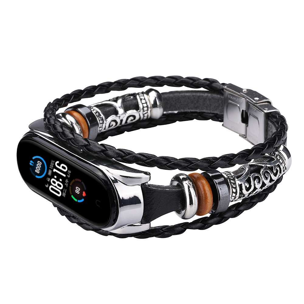 CBXM530 Bracelet en cuir tissé perlé de Style ethnique pour bracelet intelligent Xiaomi Mi Band 5