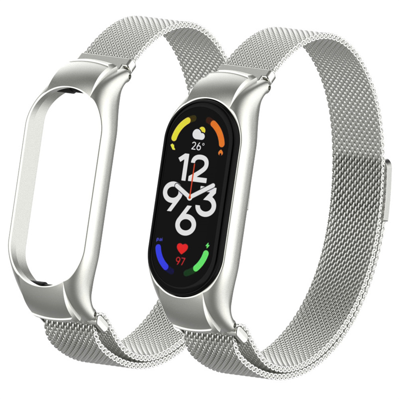CBXM7-06 MESH MAGNITYCZNA STAL STALICZNA MILANESE PAIP DLA XIAOMI Mi Band 7 Smart Watch