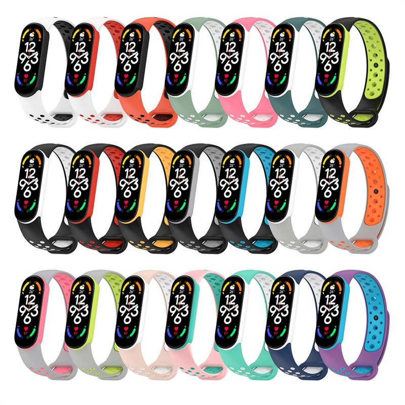 CBXM7-26 Einstellbare Dual-Farb-Sport-Gummi-Silikon-Uhrenbänder für Xiaomi Mi Band 7