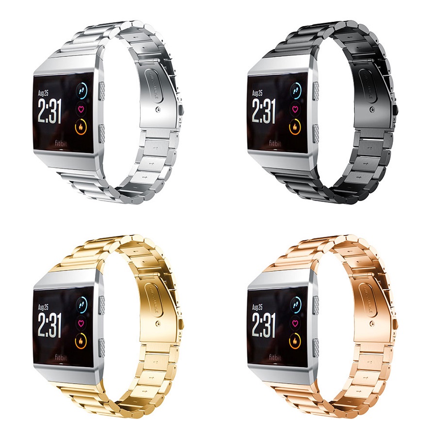 Fitbit Ionic Bracelet en acier inoxydable à maillons de bracelet en métal avec boucle déployante
