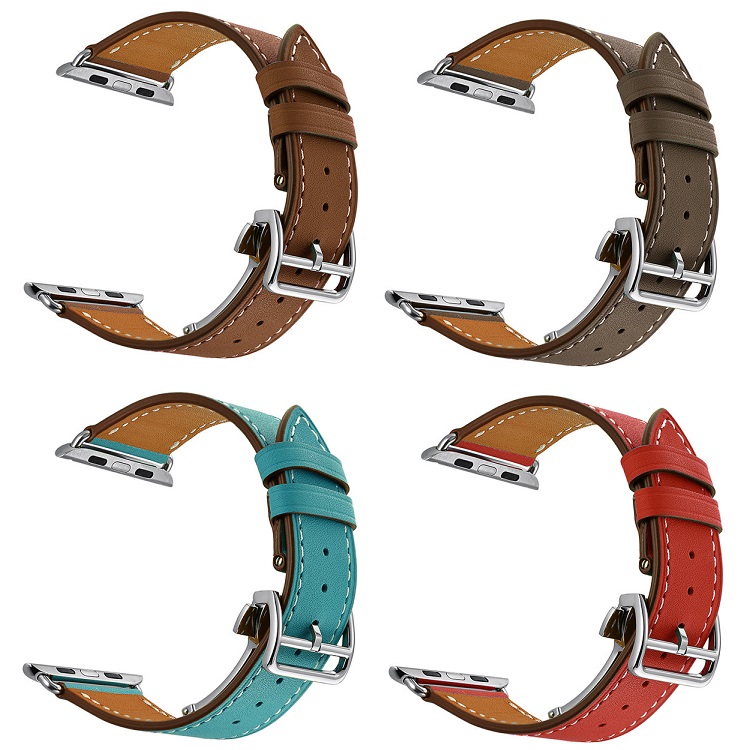 Leather iwatch Strap Replacement Band with Stainless Steel Folding Buckle
