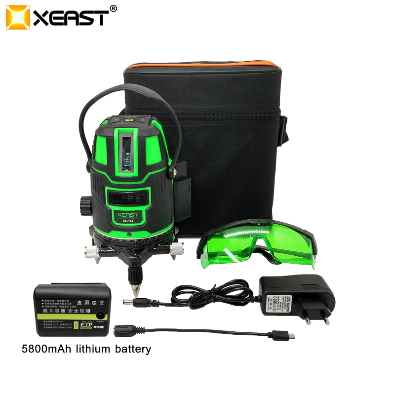 XEAST XE-11A 5 linee 6 punti Misuratore di livello laser verde Livello laser a 360 gradi con modalità inclinazione modalità esterna Autolivellamento