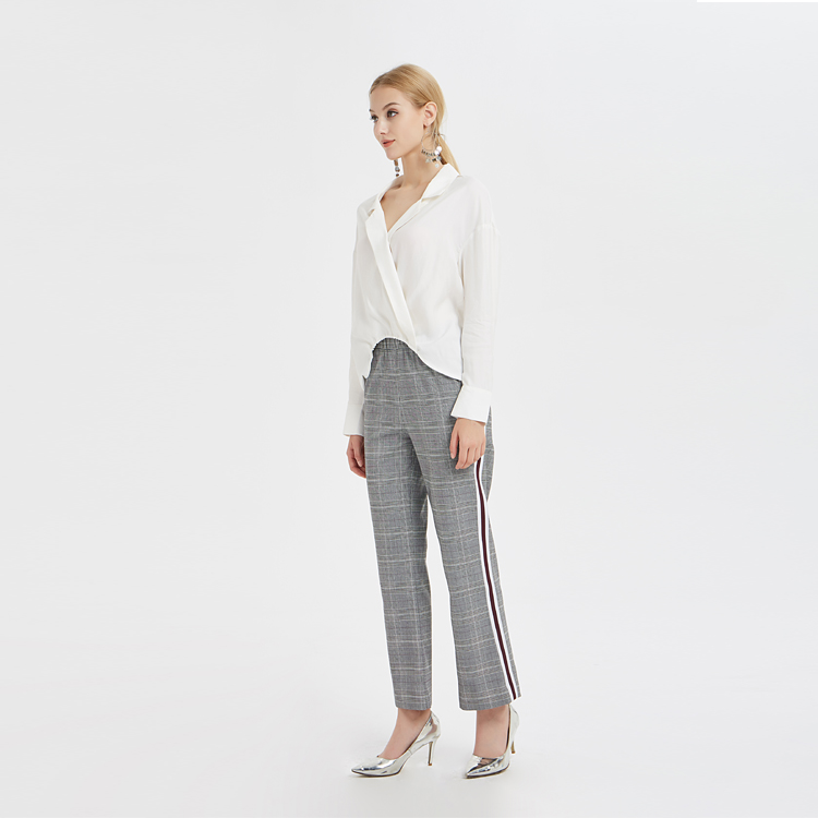 Pantalones a cuadros de cintura alta con cinta lateral ODM de China