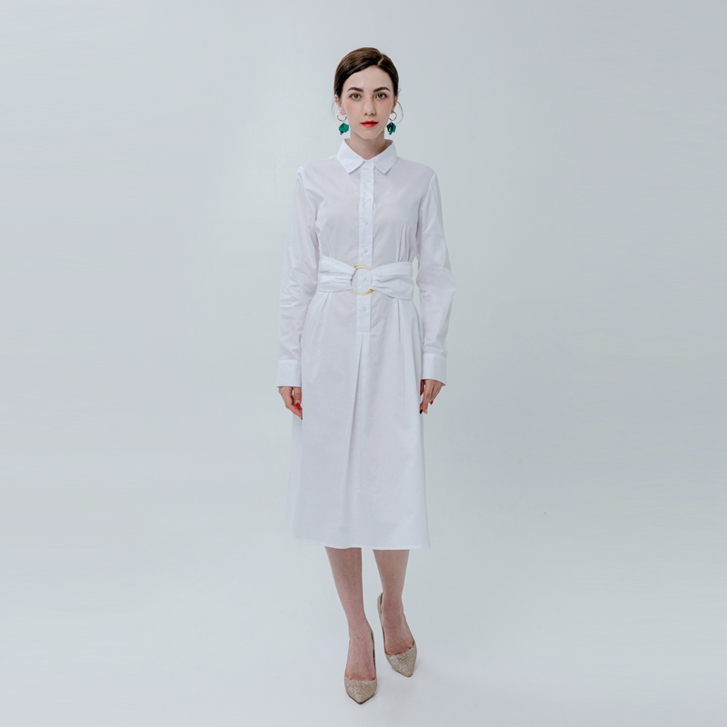 Ladies Basic Shirt Dress with Belt