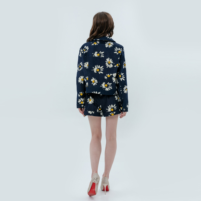 Ladies Casual Printed Demin Jacket
