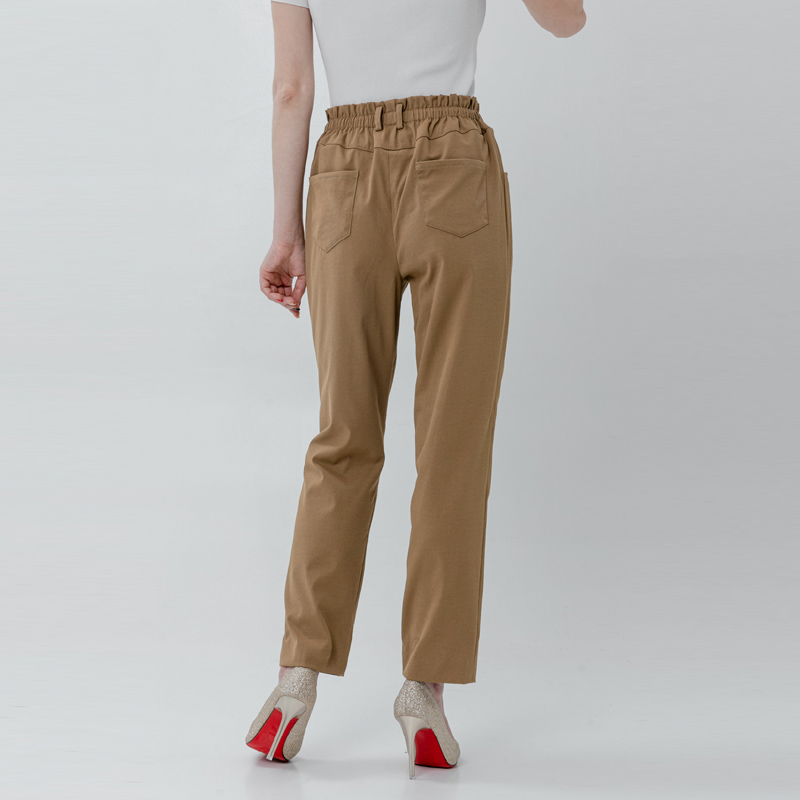 Dames broek met hoge taille en volant tailleband