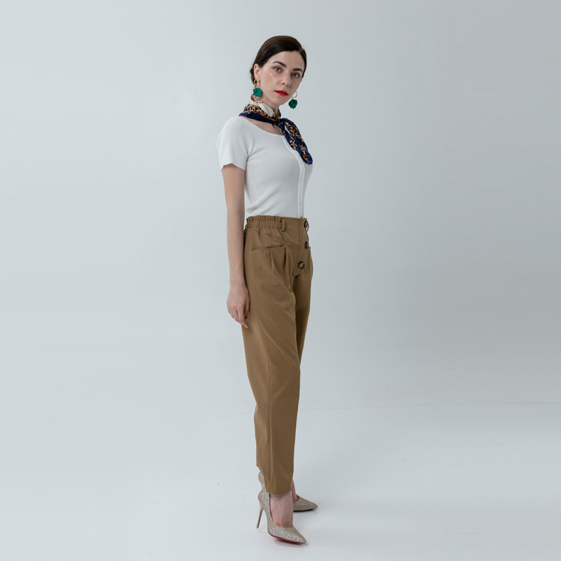 Dames broek met hoge taille en volant tailleband