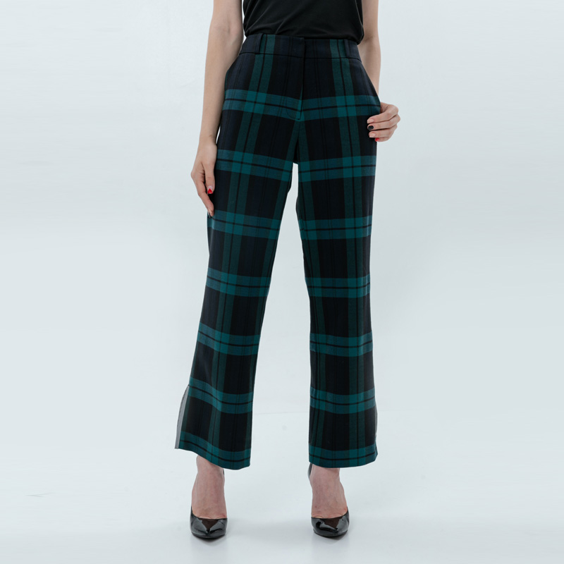 女士格子高腰裤