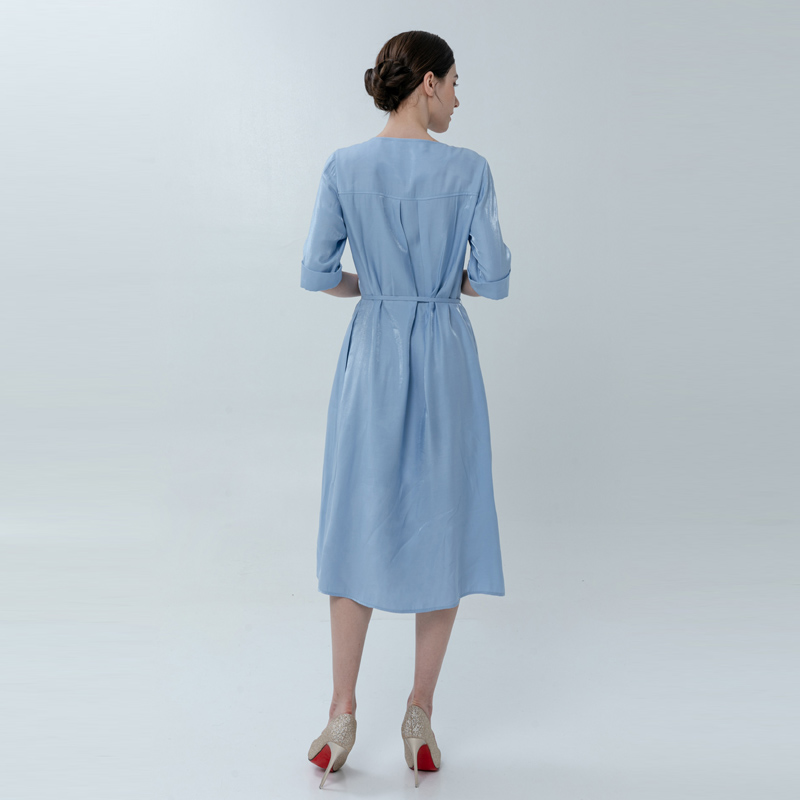Damen Midi Glanz Kleid mit Gürtel
