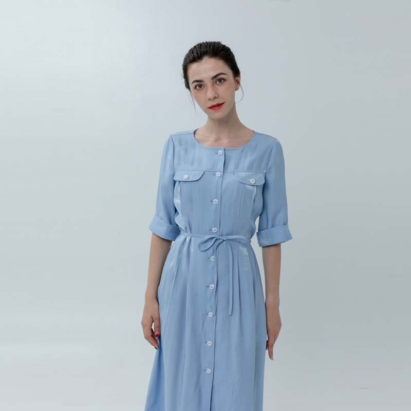 Damen Midi Glanz Kleid mit Gürtel