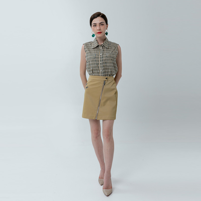 지퍼 정면을 가진 숙녀 PU 치마