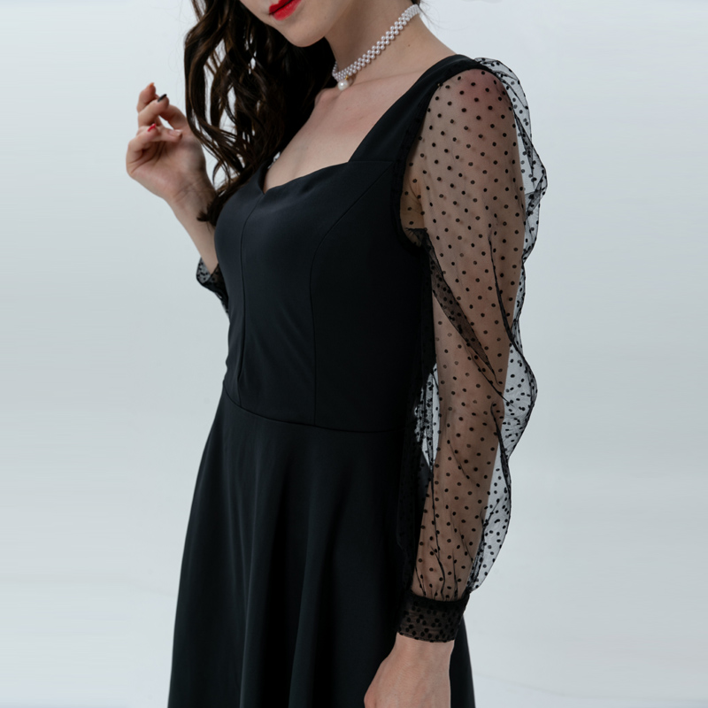 Robe à encolure carrée pour femmes avec manches en maille jacquard