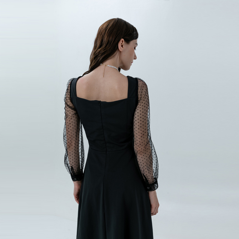 Robe à encolure carrée pour femmes avec manches en maille jacquard
