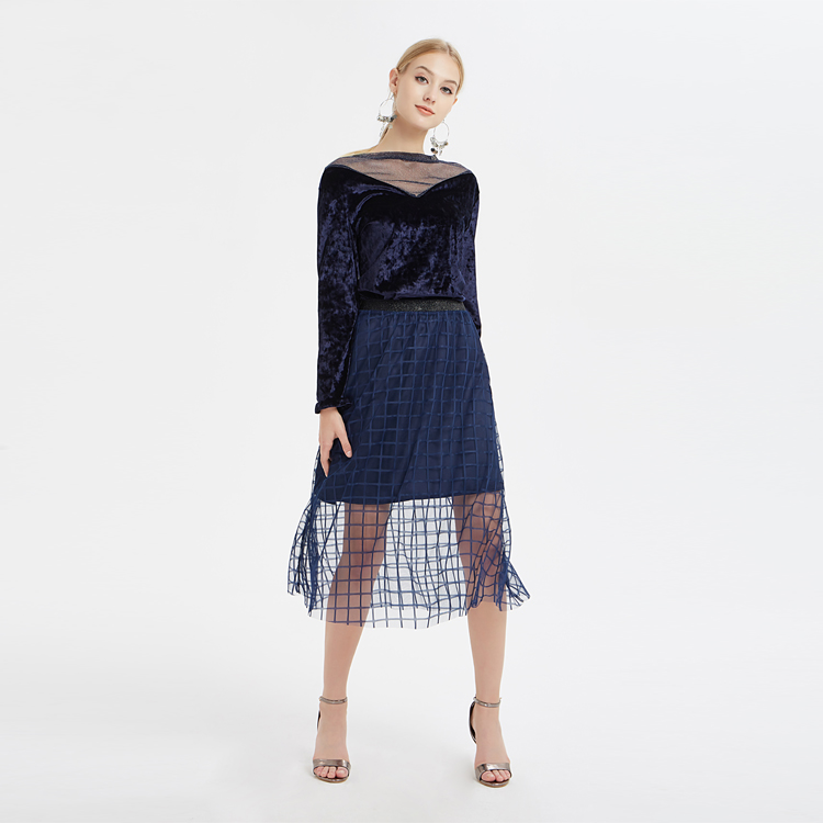 Senhoras Elegante De Veludo Gaze Joint Blusa China Fábrica