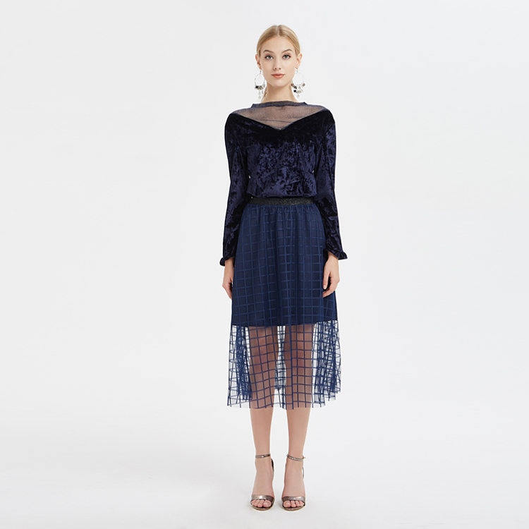 Senhoras Elegante De Veludo Gaze Joint Blusa China Fábrica