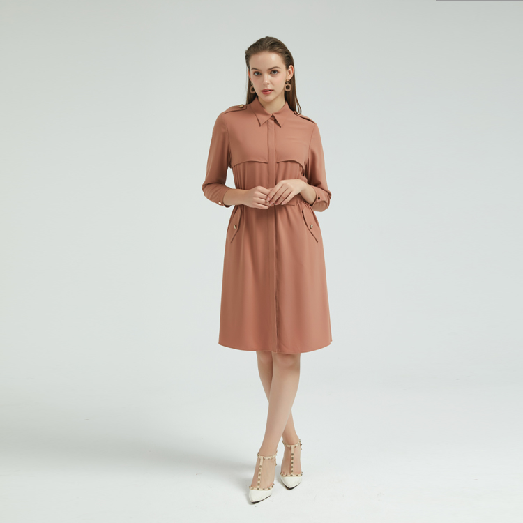 Lady Elegant Belted Dress with Long Sleeves China ODM