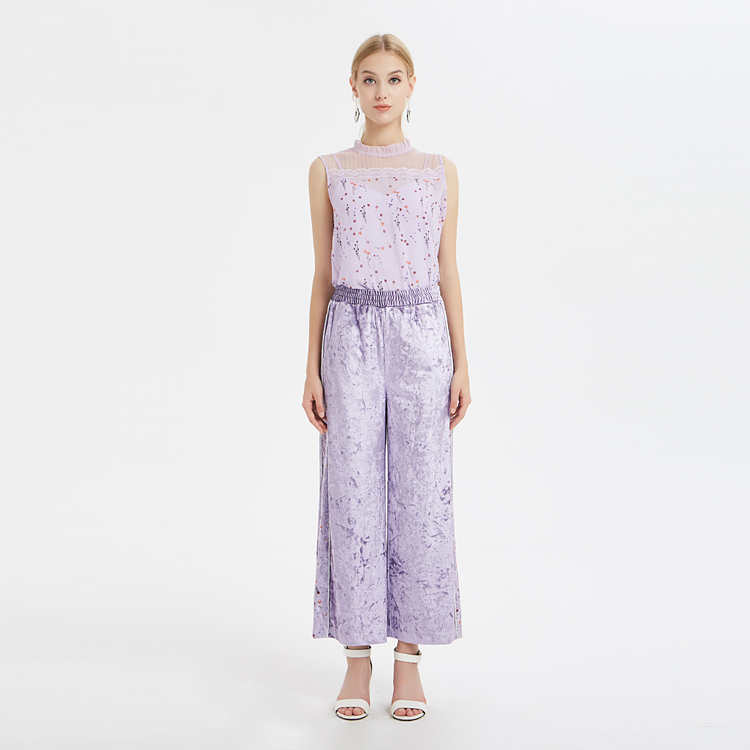 天鹅绒拼接直筒裤中国制造商