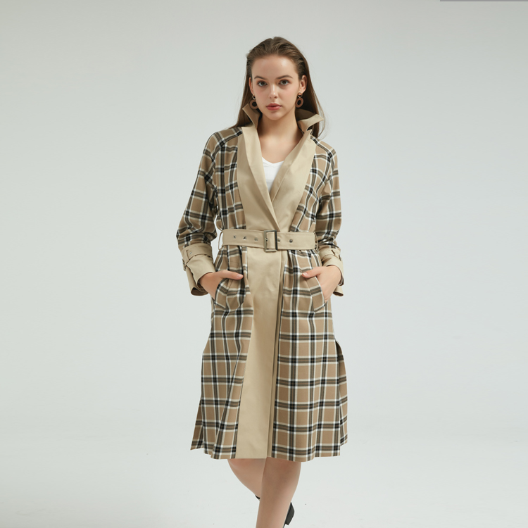 Women Brown Check Coat China Factory