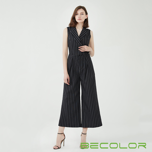 条纹无袖西装连身裤中国工厂