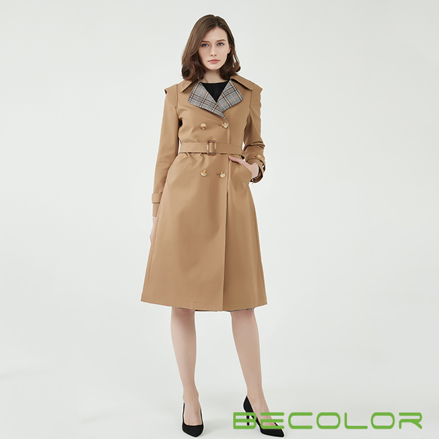 Plaid Stitching Trench Coat China Supplier