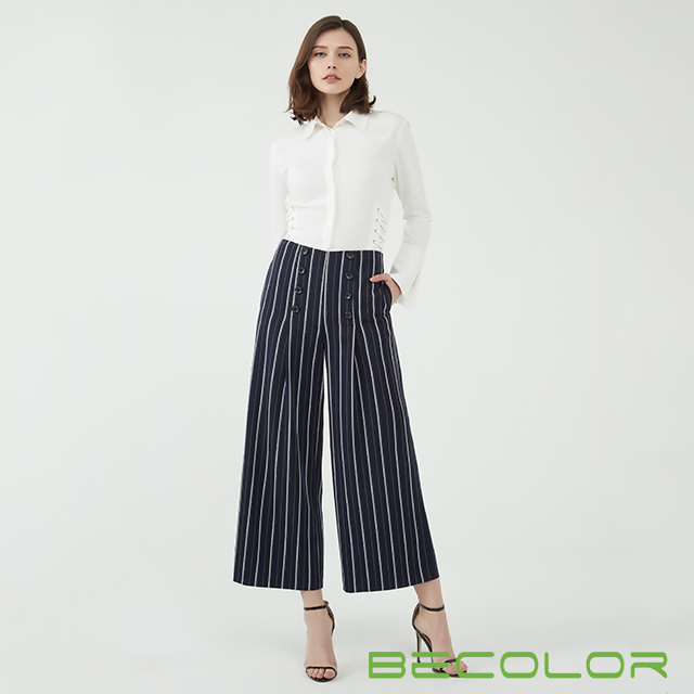 High Waist Striped Wide-leg Pants China Factory