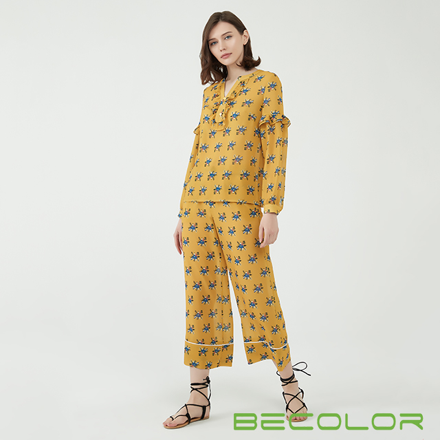 Yellow Printed Blouse with  Long Sleeves China ODM