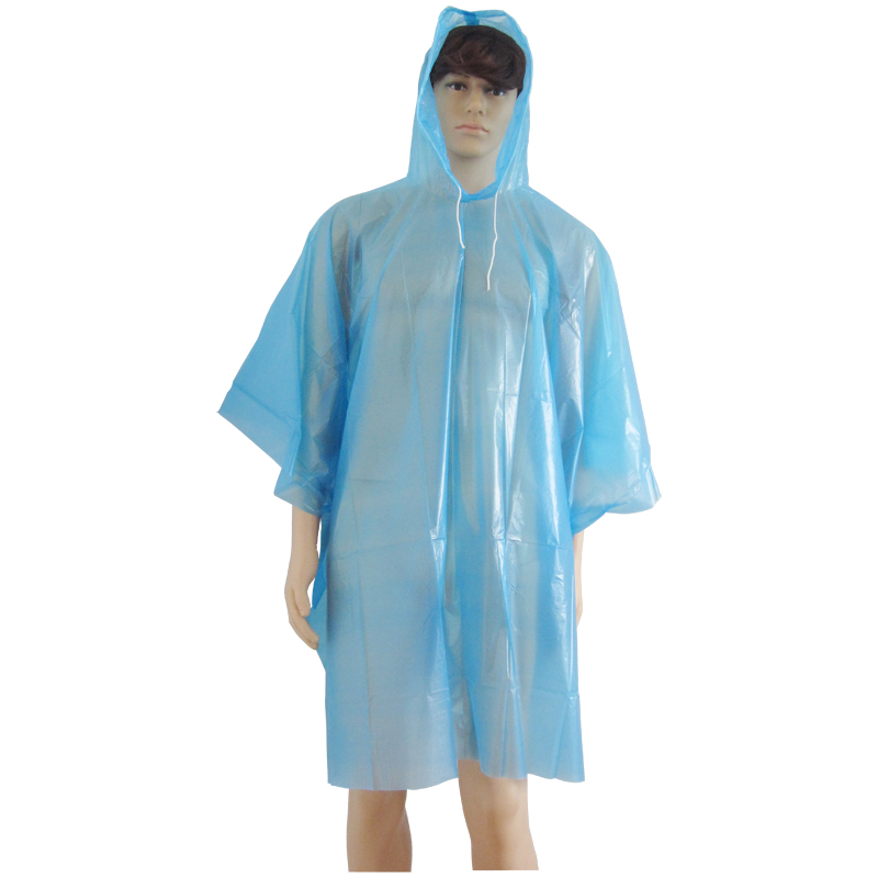 Blue Attached Hood Disposable PEVA Rain Clothing