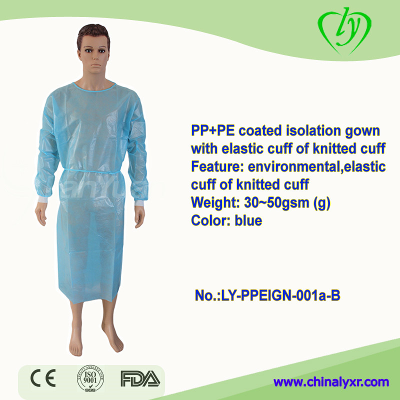 Blue High Quality Disposable PP+PE Coated Isolation Gown