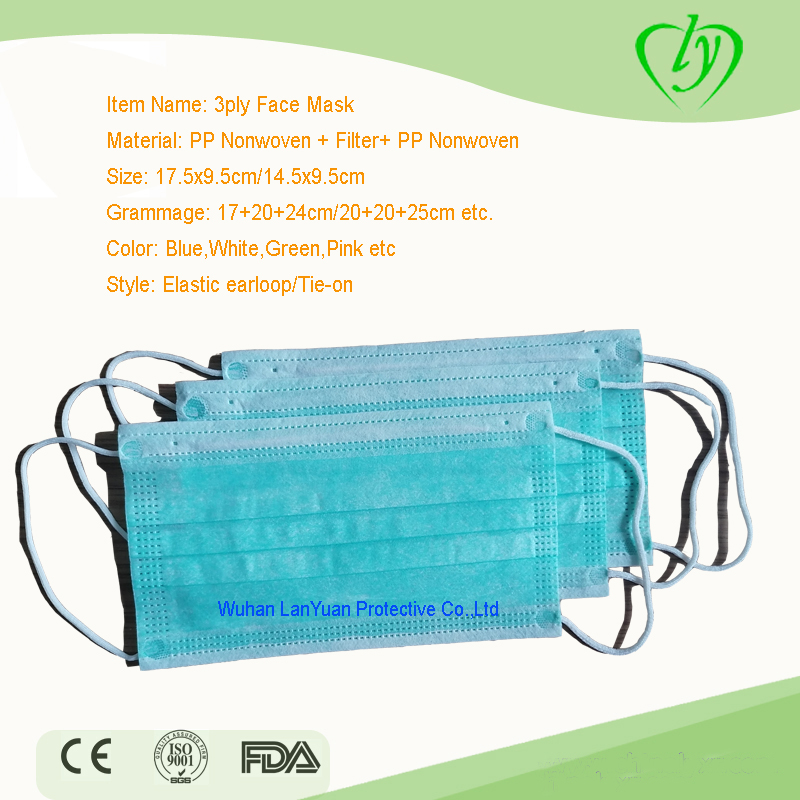 Disposable 3ply PP Nonwoven Face Mask with ear loop