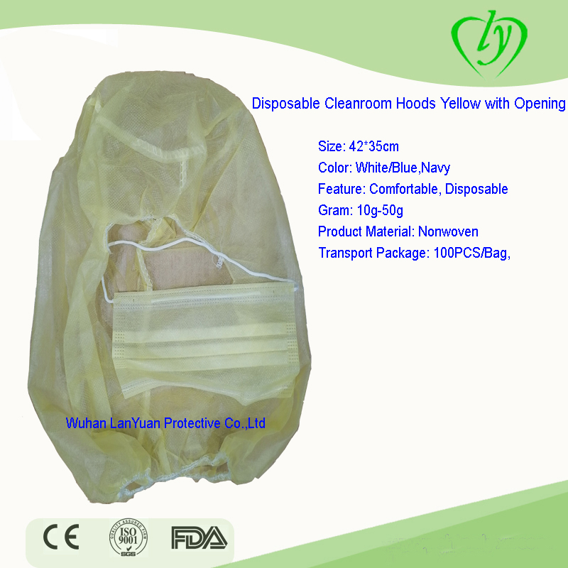 Disposable Cleanroom Hoods cap Yellow with Opening