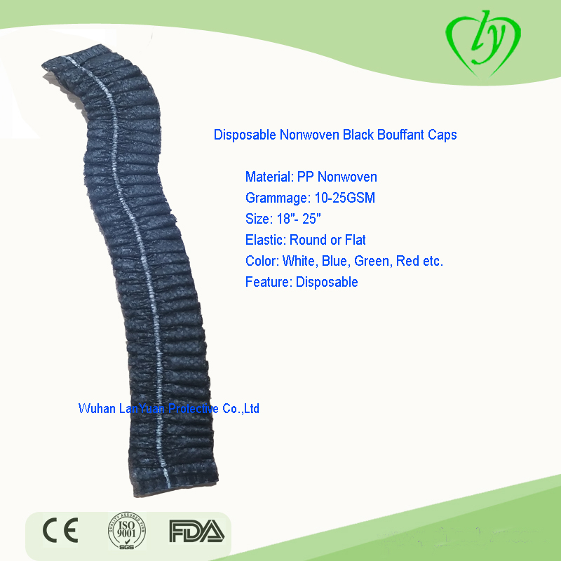 Disposable Nonwoven Black Bouffant Caps