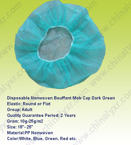 Disposable Nonwoven Bouffant Mob Cap Dark Green