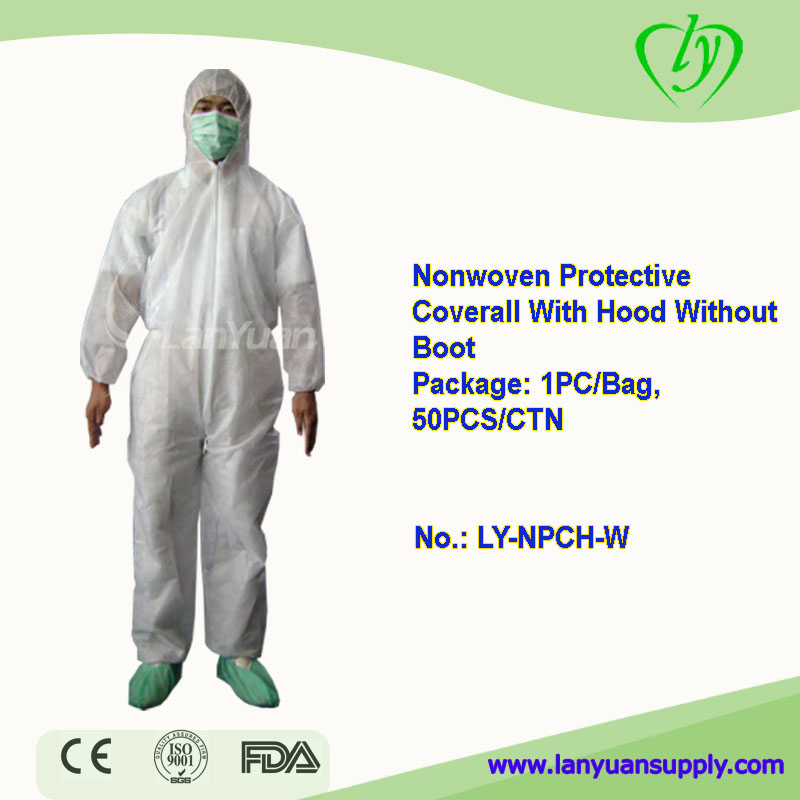 Disposable Nonwoven Protective Coverall With Hood Without Boot