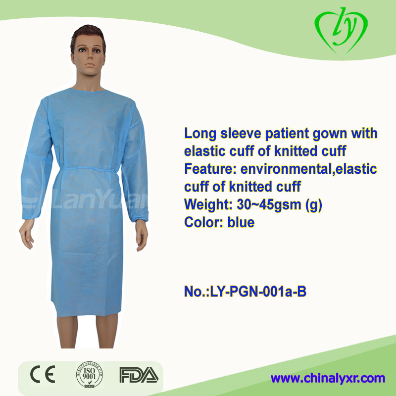 Disposable non-woven long sleeve patient gown blue