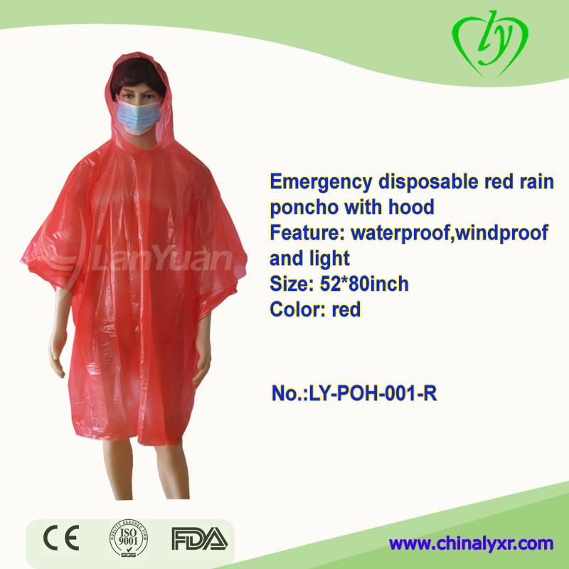 Emergency Disposable Red Rain Poncho with Hood - COPY - 29jpdj