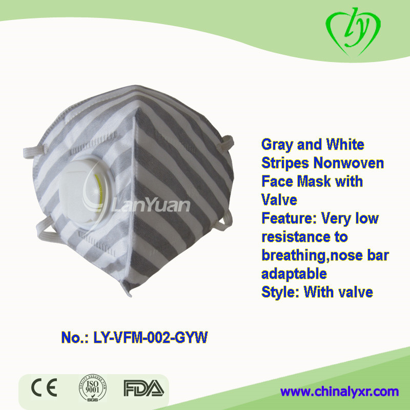 Gray and White Stripes Nonwoven Face Mask with Valve