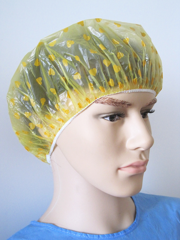PE Bath Hat with Yellow Heart Pattern