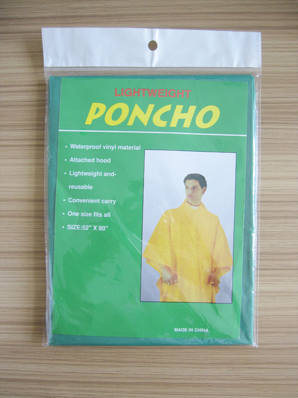 PEVA Green Poncho for Hiking With Hood and String