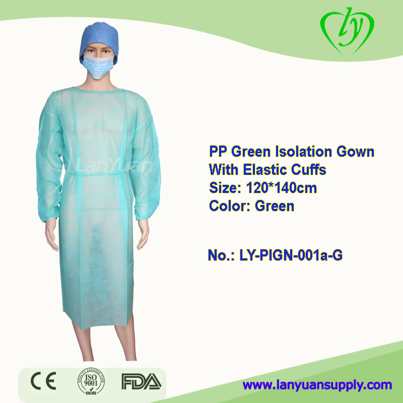 PP Green Isolation Gown With Elastic Cuffs