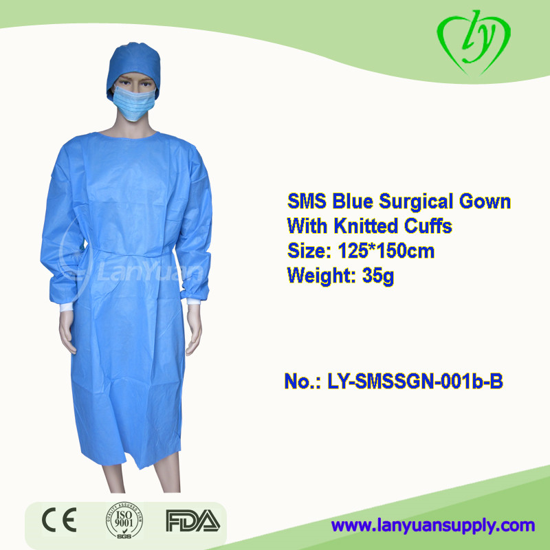 SMS Blue Surgical Gown With Knitted Cuffs